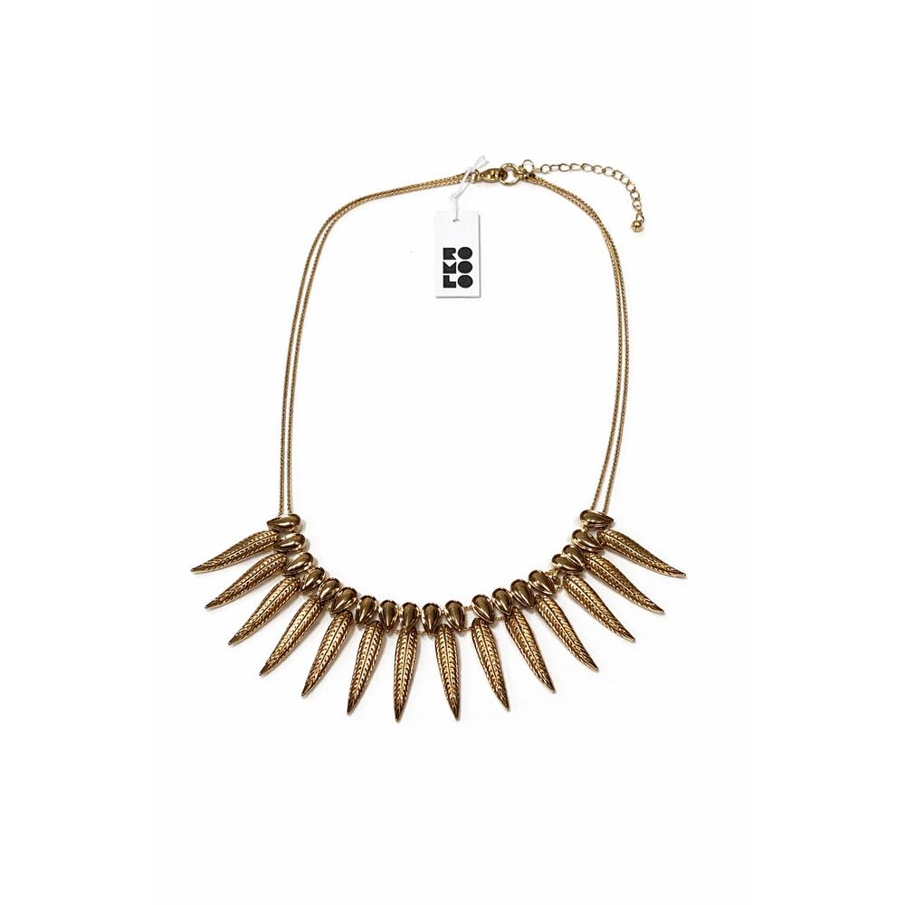 Romolo Gold Feather Statement Necklace Boho Tribal Jewelry NWT
